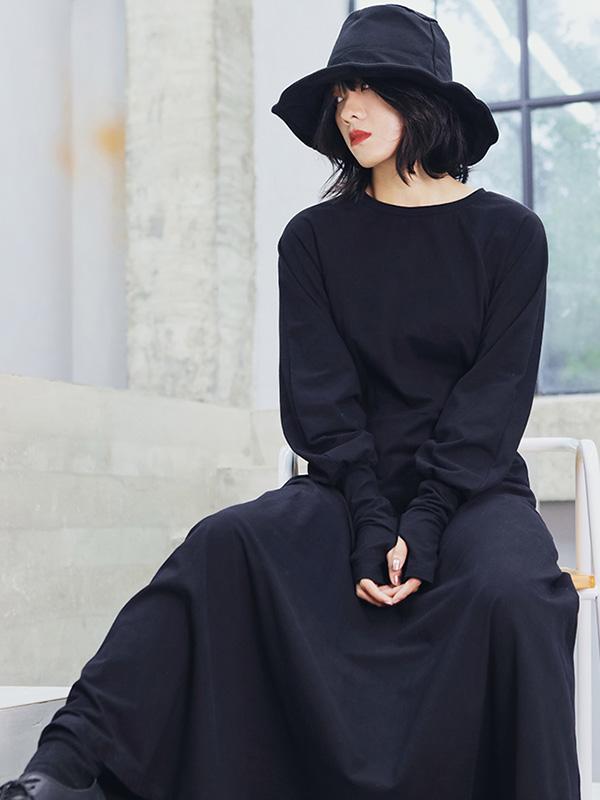Meselling99 Vintage Solid Long Sleeve Dress-Maxi Dress-Free Shipping at meselling99