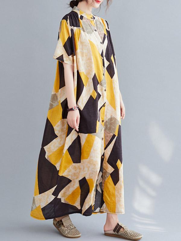 Meselling99 Original Printed Stand Collar Dress-Maxi Dress-SAME AS PICTURE-FREE SIZE-Free Shipping at meselling99