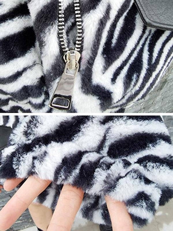 Hip-Hop Loose Zipper Zebra Pattern Split-Joint Lapel Jacket Outerwear-Outwears-SAME AS PICTURE-FREE SIZE-Free Shipping at meselling99