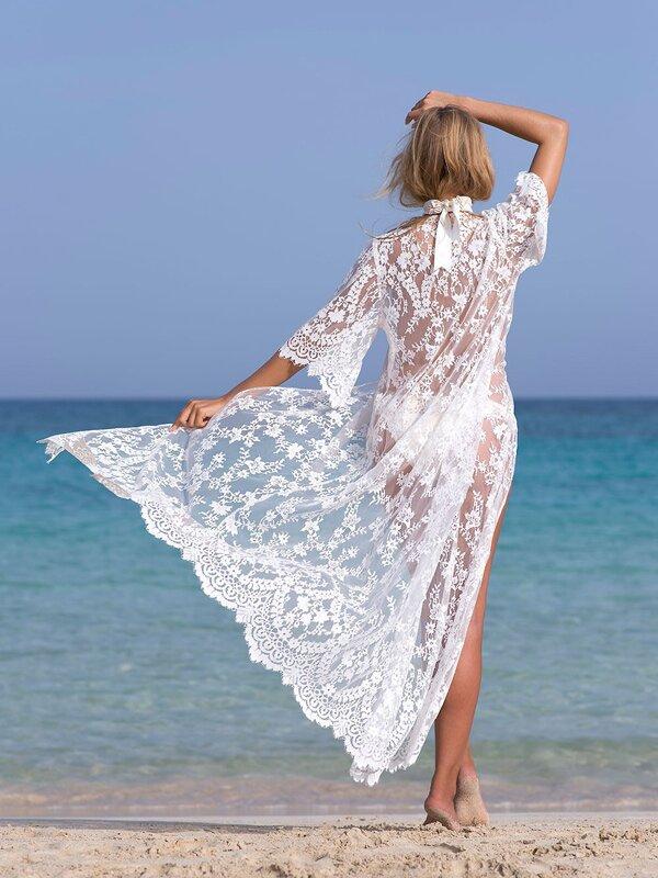 White Lace See-Through Sun-Protection Cover-Ups Beachonwear-The same as Picture-Free Size-Free Shipping at meselling99