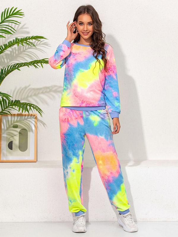 Meselling99 Color Tie Dye Long Sleeves Round Collar Gym Suits-Yoga&Gym Suits-Free Shipping at meselling99