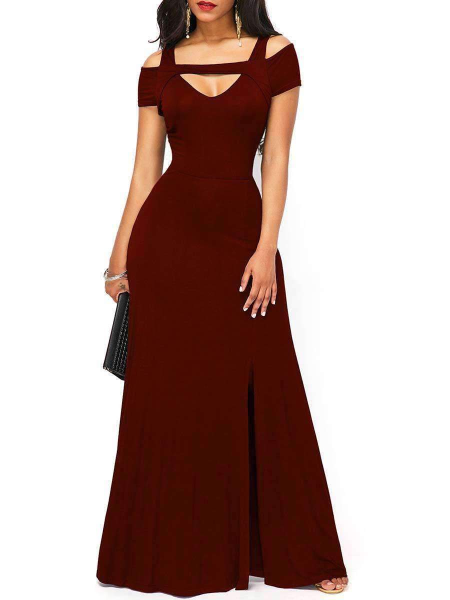 Sexy Backless Square Neck Short Sleeve Maxi Dresses-Maxi Dresses-Free Shipping at meselling99