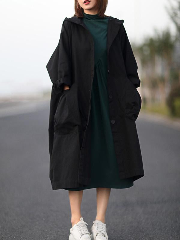 Meselling99 Original Hooded Buttoned Trench Coats-Outwears-BLACK-FREE SIZE-Free Shipping at meselling99