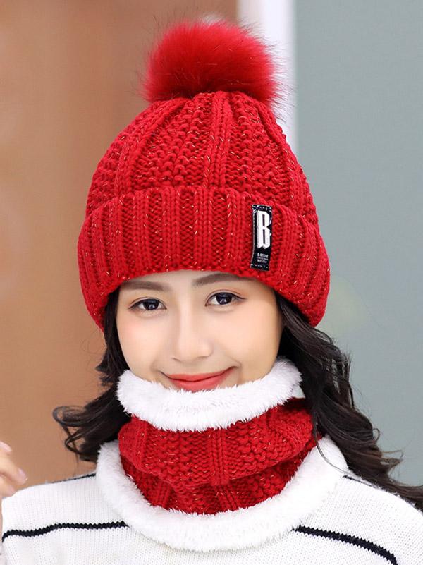 Meselling99 Original Solid Warm Knitting Hat&Scarf Set-Scarfs&Hats-RED-FREE SIZE-Free Shipping at meselling99