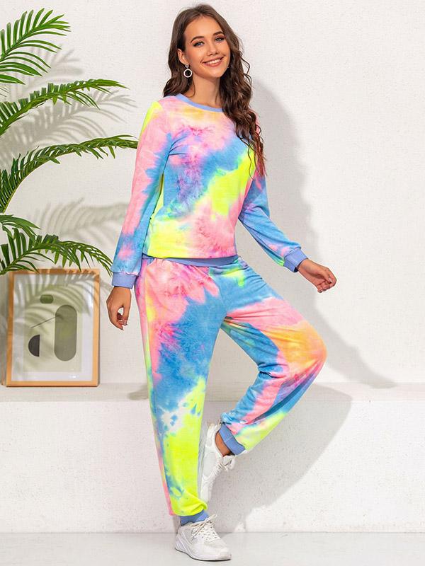 Meselling99 Color Tie Dye Long Sleeves Round Collar Gym Suits-Yoga&Gym Suits-Free Shipping at meselling99