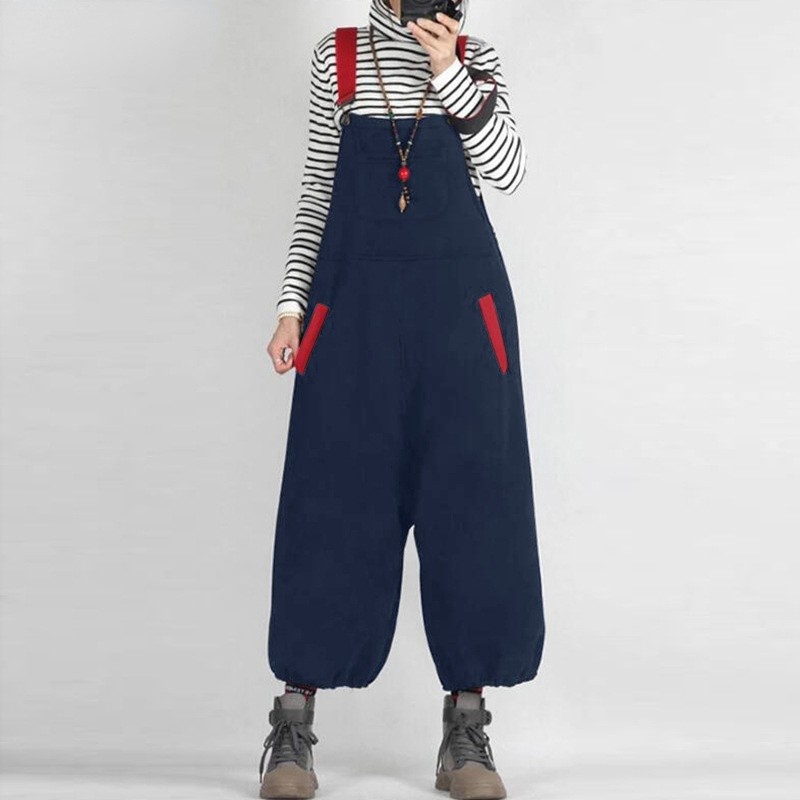 New Split Joint Casual Overalls Jumpsuits-Dark Blue-M-Free Shipping at meselling99