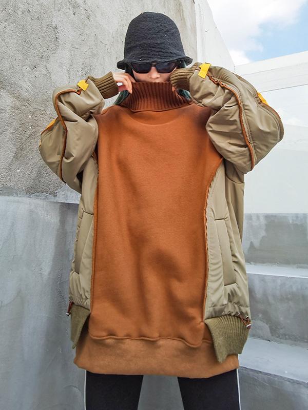 Loose Contrast Color Split-Joint Thicken High-Neck Sweatshirt-Sweatshirts-Free Shipping at meselling99