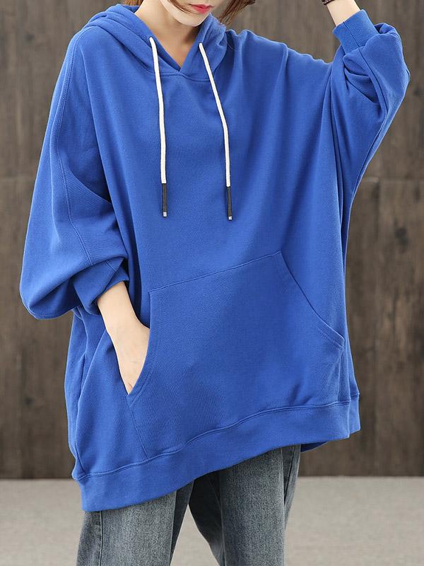 Meselling99 Leisure Solid Drawstring Long Sleeve Hoodies-Sweatshirts-BLUE-FREE SIZE-Free Shipping at meselling99