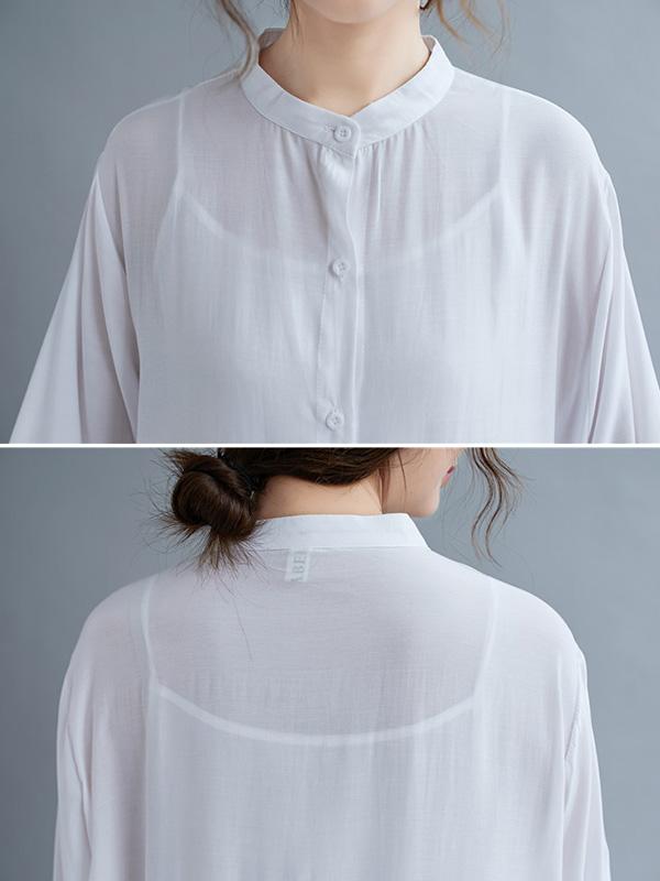 Meselling99 Original Solid Round-Neck Shirts Dress-Maxi Dress-Free Shipping at meselling99