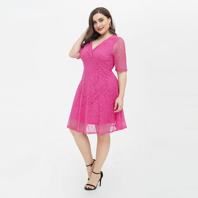 Rose Red Plus Sizes Lace Dresses-Dresses-Free Shipping at meselling99