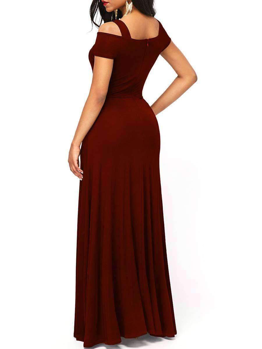 Sexy Backless Square Neck Short Sleeve Maxi Dresses-Maxi Dresses-Free Shipping at meselling99
