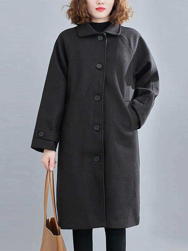 Woollen Solid Color Outerwear&Coat-Outwears-BLACK-L-Free Shipping at meselling99