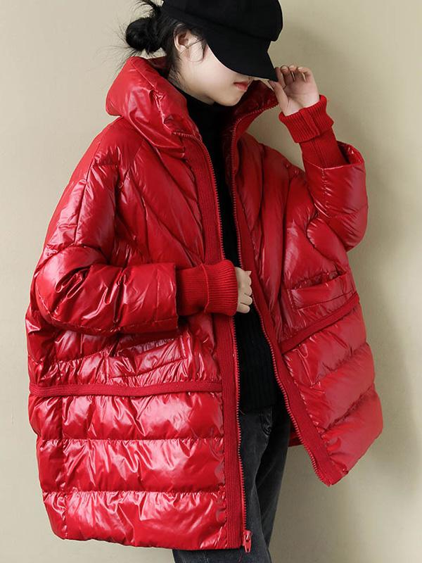 Threaded Sleeves Mid-Length Duck Down Jacket-Outwears-RED-FREE SIZE-Free Shipping at meselling99