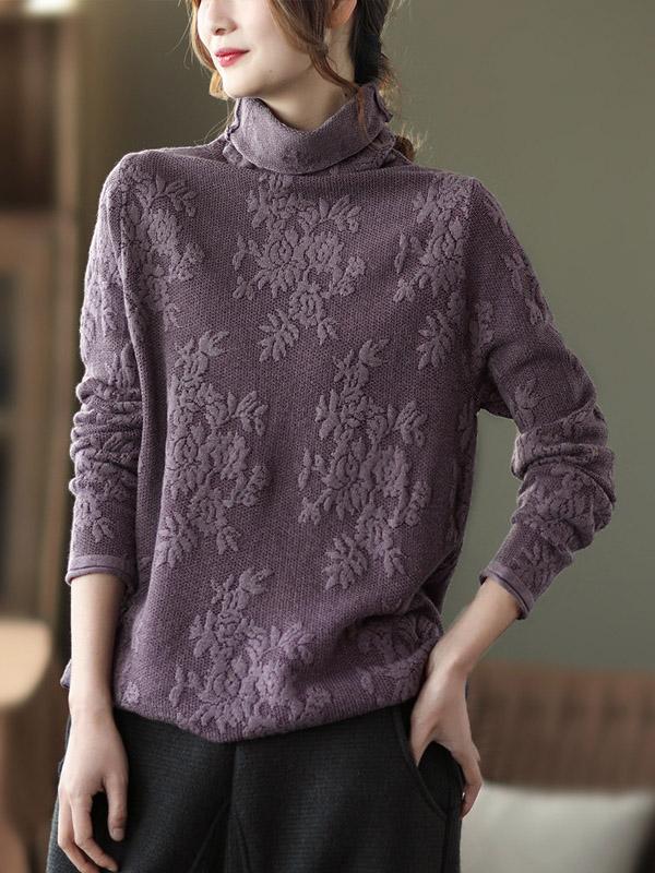 Original Solid Jacquard Knitting Sweater-Sweaters-PURPLE-FREE SIZE-Free Shipping at meselling99