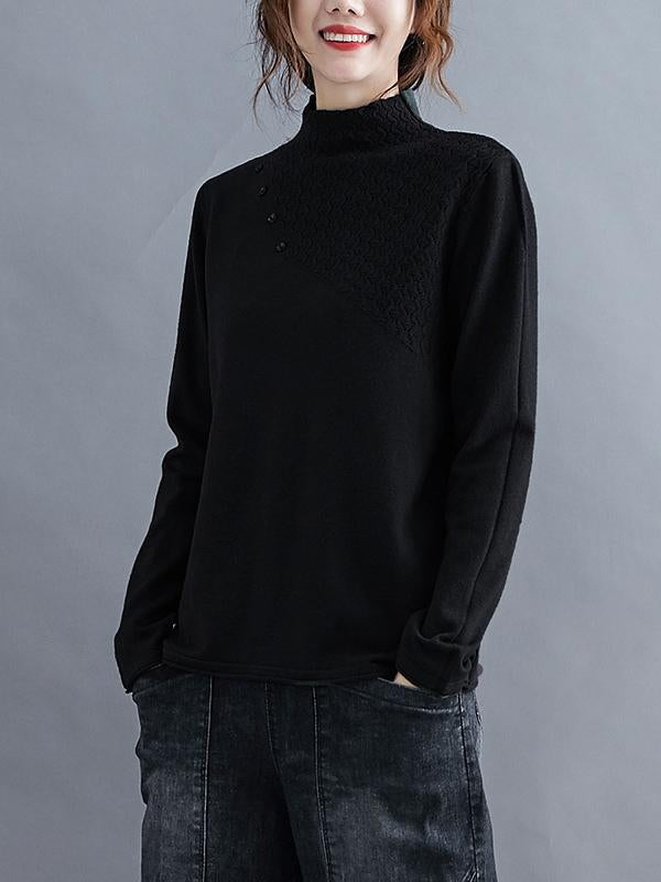 Original Solid High-Neck Knitting Sweater-Sweaters-BLACK-M-Free Shipping at meselling99