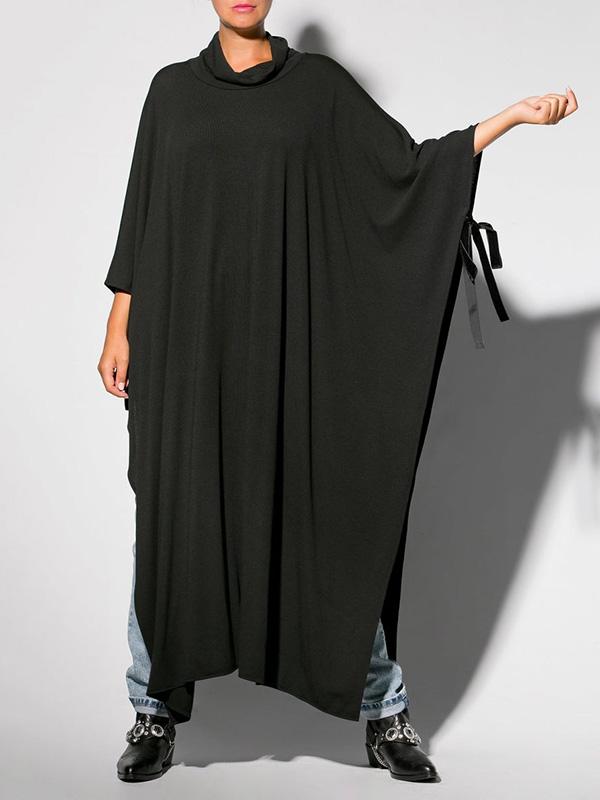 Meselling99 Black&Gray Solid Color Lace-Up Split-Side Cape Outwear-Outwears-BLACK-S-Free Shipping at meselling99