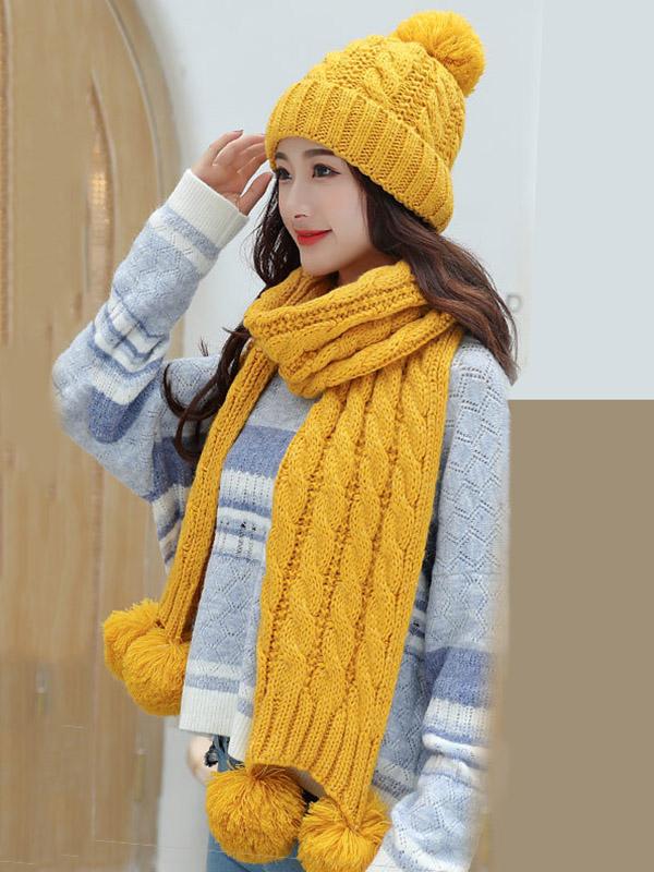 Meselling99 Original Solid Warm Knitting Hat&Scarf Set-Scarfs&Hats-YELLOW-FREE SIZE-Free Shipping at meselling99