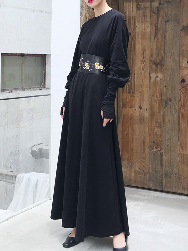 Meselling99 Vintage Solid Long Sleeve Dress-Maxi Dress-Free Shipping at meselling99