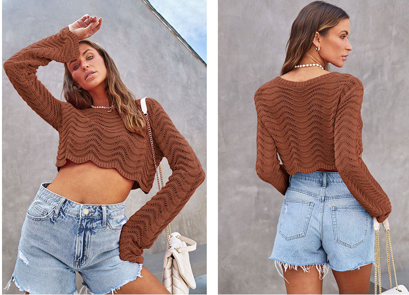 Fashion Hallow Out Short Knitted Pullover Sweaters-Shirts & Tops-Free Shipping at meselling99