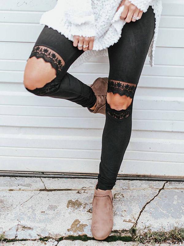 Meselling99 Split-joint Lace Hollow Solid Leggings-Leggings-Free Shipping at meselling99
