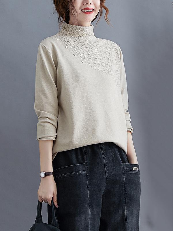 Original Solid High-Neck Knitting Sweater-Sweaters-BEIGE-M-Free Shipping at meselling99