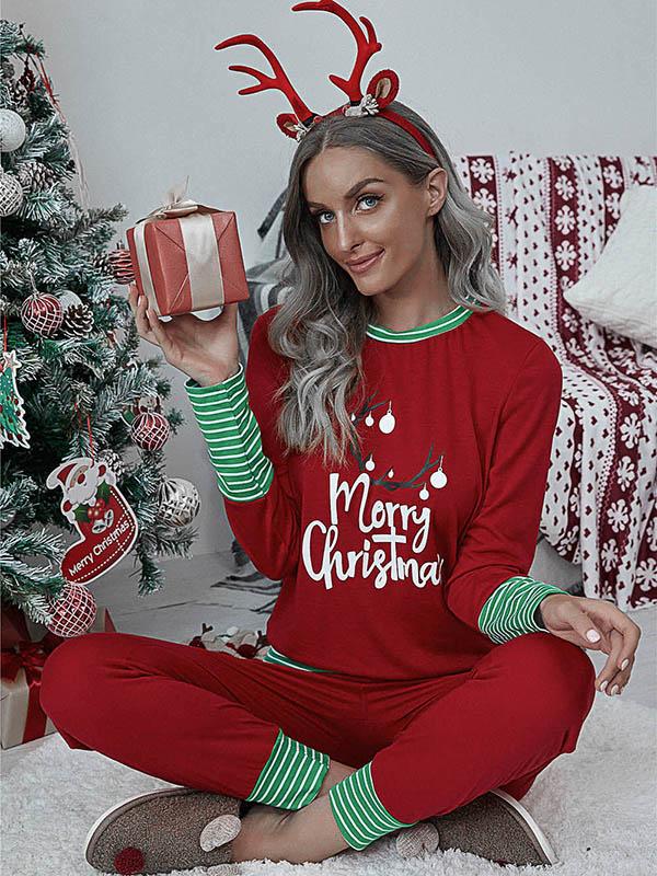 Meselling99 Christmas Print Stripe Stitching Home Pajama Gym Suits-Yoga&Gym Suits-Free Shipping at meselling99