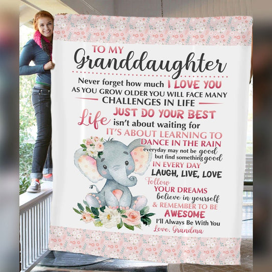 To My Granddaughter Elephant Envelope Fleece Blanket-The same as picture-50*60(inch)-Free Shipping at meselling99
