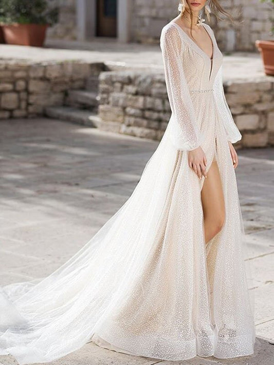 Transparent Women V-Neck Backless Long Sleeves Maxi Dress--Free Shipping at meselling99