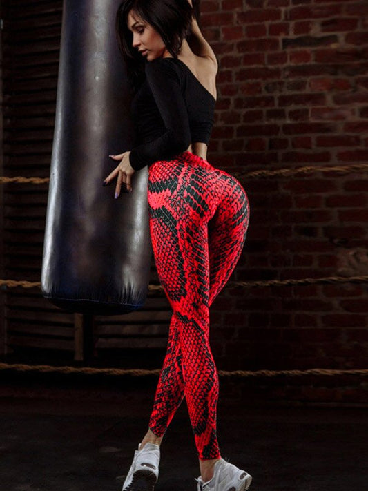 Sexy High-Waisted Red Snake Print Leggings--Free Shipping at meselling99