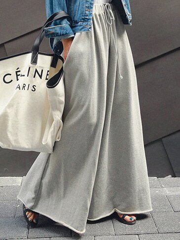 Hot Selling Loose Gray/Black Wide Leg Elastic Waist Cozy Pants-LIGHT GRAY-S-Free Shipping at meselling99