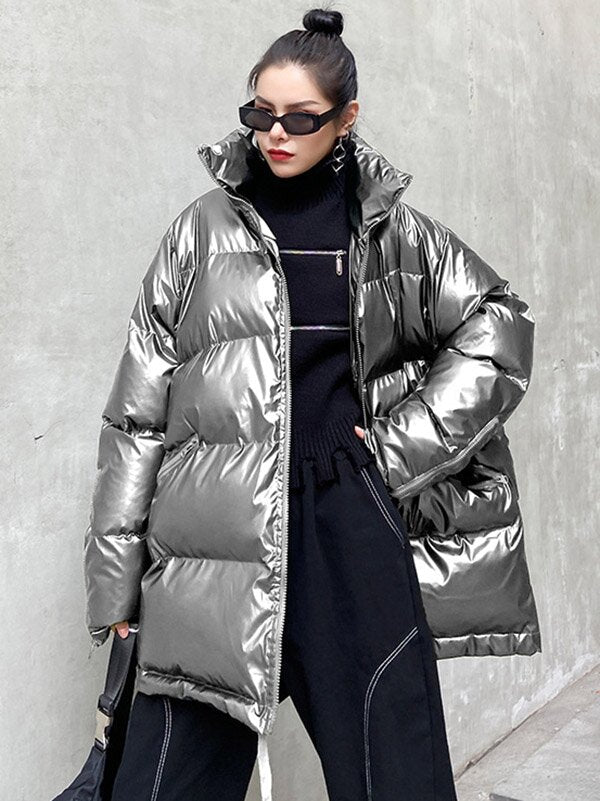 Thicken Solid Warm High-Neck Cotton-Padded Warm Coat-SILVER GRAY-Free Size-Free Shipping at meselling99