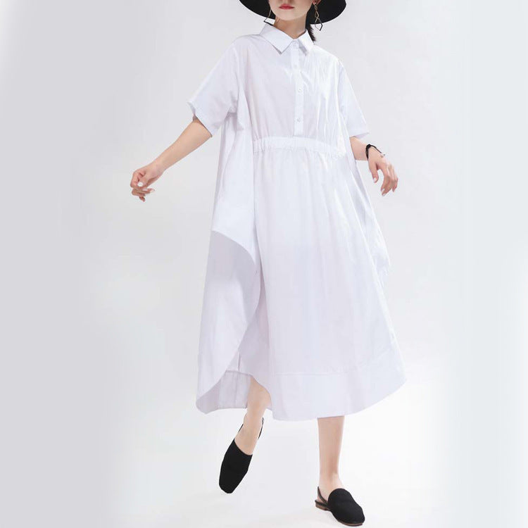 Women White/Black Short Sleeves Shirt Dresses with Button-Maxi Dresses-White-Free Size-Free Shipping at meselling99