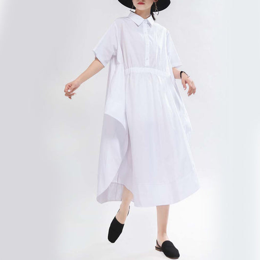 Women White/Black Short Sleeves Shirt Dresses with Button-Maxi Dresses-White-Free Size-Free Shipping at meselling99