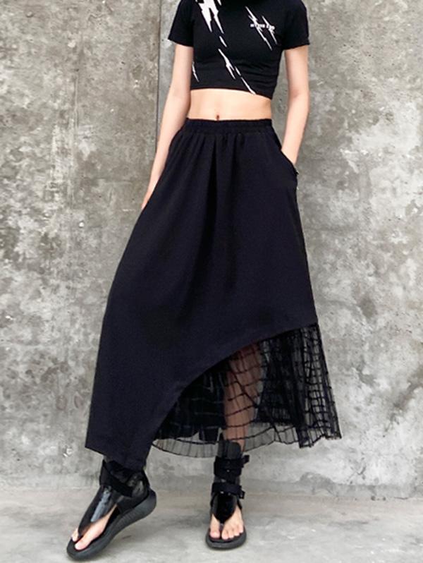 Black Casual Split-Joint Gauze A-Line Long Skirts-Skirts-FREE SIZE-BLACK-Free Shipping at meselling99