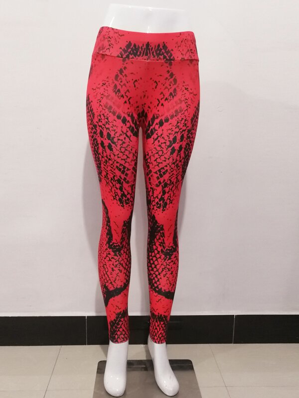 Sexy High-Waisted Red Snake Print Leggings--Free Shipping at meselling99