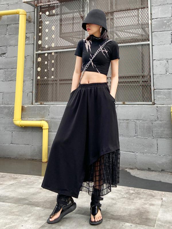 Black Casual Split-Joint Gauze A-Line Long Skirts-Skirts-FREE SIZE-BLACK-Free Shipping at meselling99