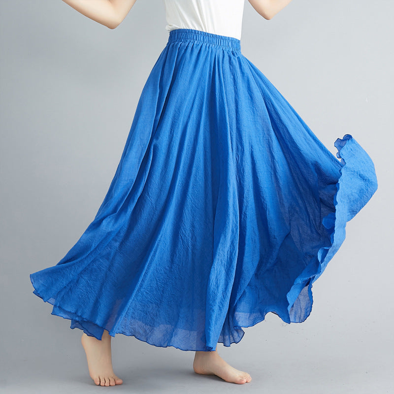 Women Elastic Waist Solid Color Casual Skirt-Maxi Dresses-BLUE-M-Free Shipping at meselling99