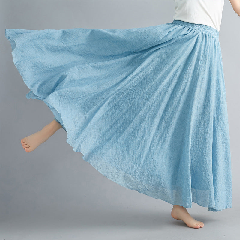 Women Elastic Waist Solid Color Casual Skirt-Maxi Dresses-LIGHT BLUE-M-Free Shipping at meselling99