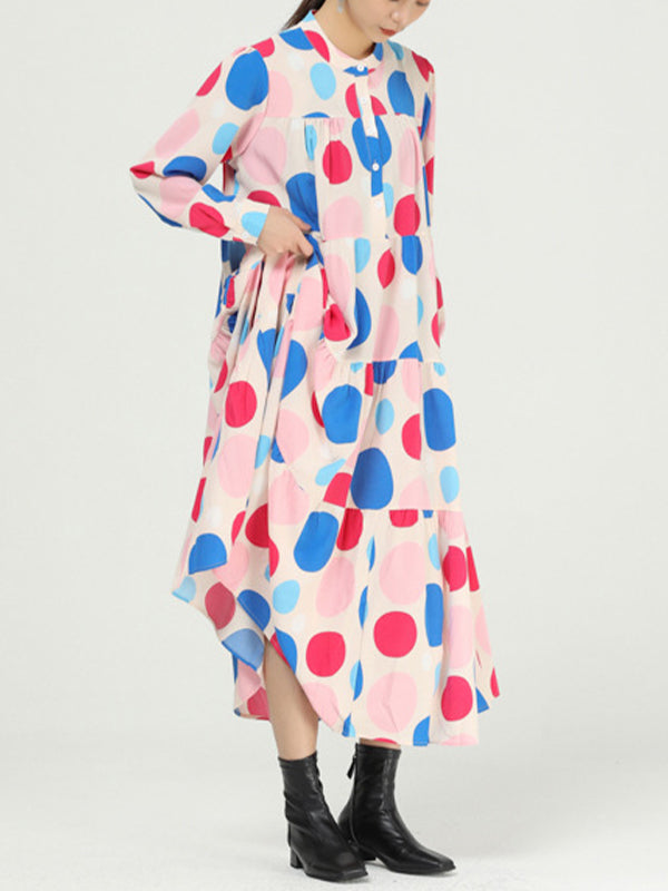 Women Color Polka Dot Floral Dress-Maxi Dresses-Free Shipping at meselling99