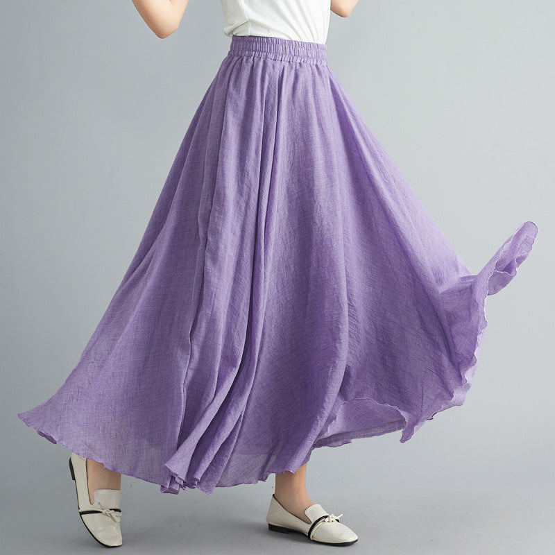 Women Elastic Waist Solid Color Casual Skirt-Maxi Dresses-PURPLE-M-Free Shipping at meselling99