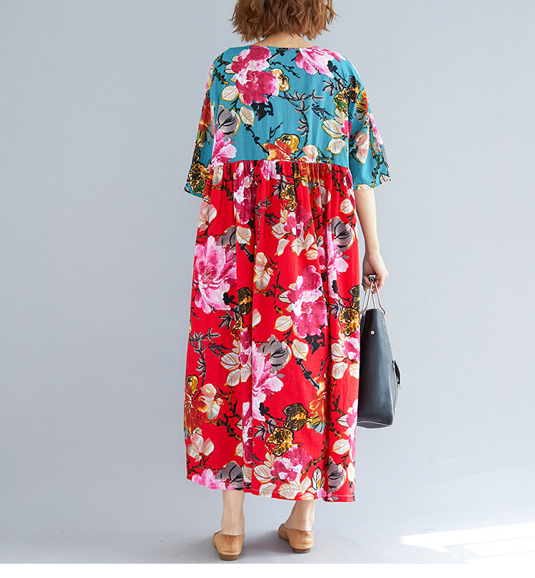 Women Ethnic Printed Plus Size Floral Print Loose Dress-Maxi Dresses-SAME AS PICTURE-FREE SIZE-Free Shipping at meselling99
