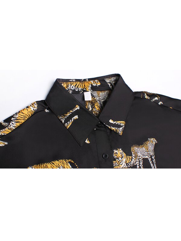 Black Long Sleeves Tiger Pringted Blouse-SAME AS PICTURE-FREE SIZE-Free Shipping at meselling99