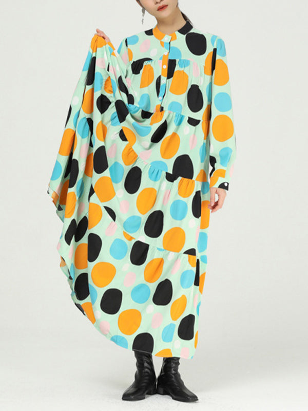 Women Color Polka Dot Floral Dress-Maxi Dresses-Free Shipping at meselling99