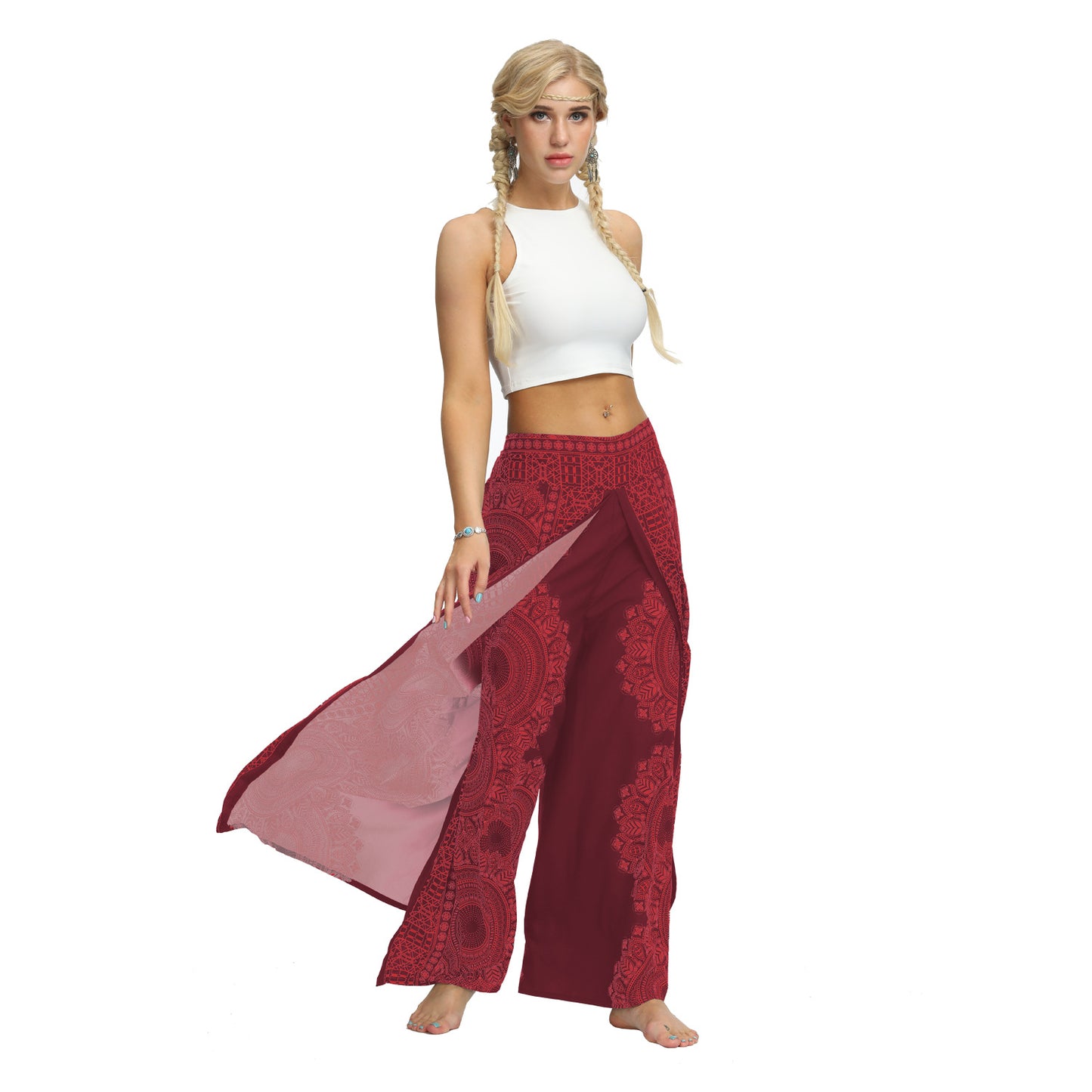 Cozy Printed Split-Joint Loose Casual Wide-Leg Yoga Pants-RED-S/M-Free Shipping at meselling99