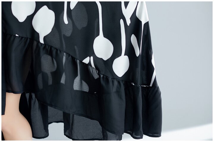 Black Printed Ruffle Shirt Midi Dress-Maxi Dresses-Free Shipping at meselling99