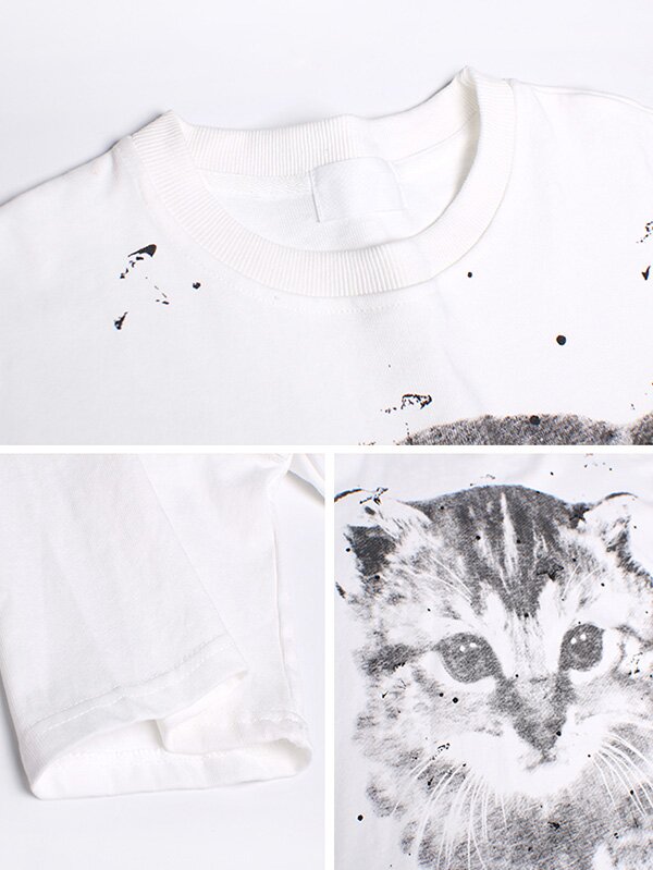 Black&White Cat Printed Oversize/Plus Size T-Shirts--Free Shipping at meselling99