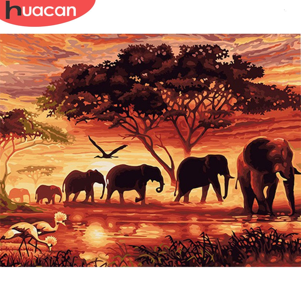 HUACAN Paint By Numbers Elephant Kits Drawing Canvas HandPainted Animal Picture DIY Art Home Decoration Gift--Free Shipping at meselling99