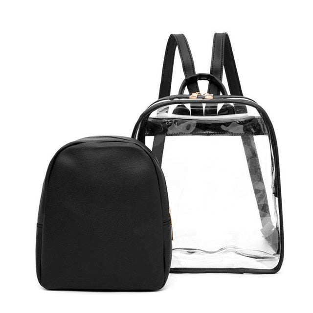 Meselling99 cute Clear Plastic See Through Transparent Backpack girl studen-black-Free Shipping at meselling99