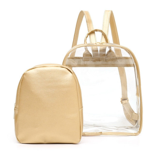 Meselling99 cute Clear Plastic See Through Transparent Backpack girl studen-Gold-Free Shipping at meselling99