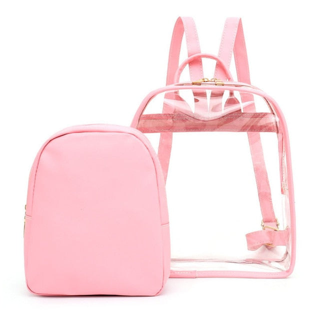 Meselling99 cute Clear Plastic See Through Transparent Backpack girl studen-Pink-Free Shipping at meselling99